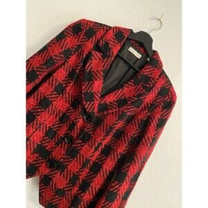 Coldwater Creek 16 Tweed Red Black Lined Jacket, Festive, Big Buttons, Y2K